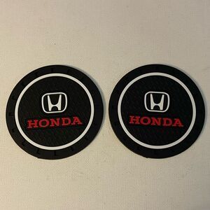 Honda logo car cup Coasters in black, white and red Set of 2 NWT